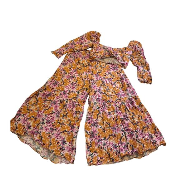 Something Navy Womens XXL Floral Tiered Wide Leg Pants Blouse Outfit Set Linen - Picture 3 of 16